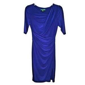 Lauren Ralph Lauren Size 2 Faux Wrap Dress Blue Stretch
